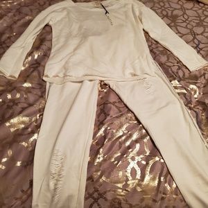 Off white, studded and distressed 2 piece set